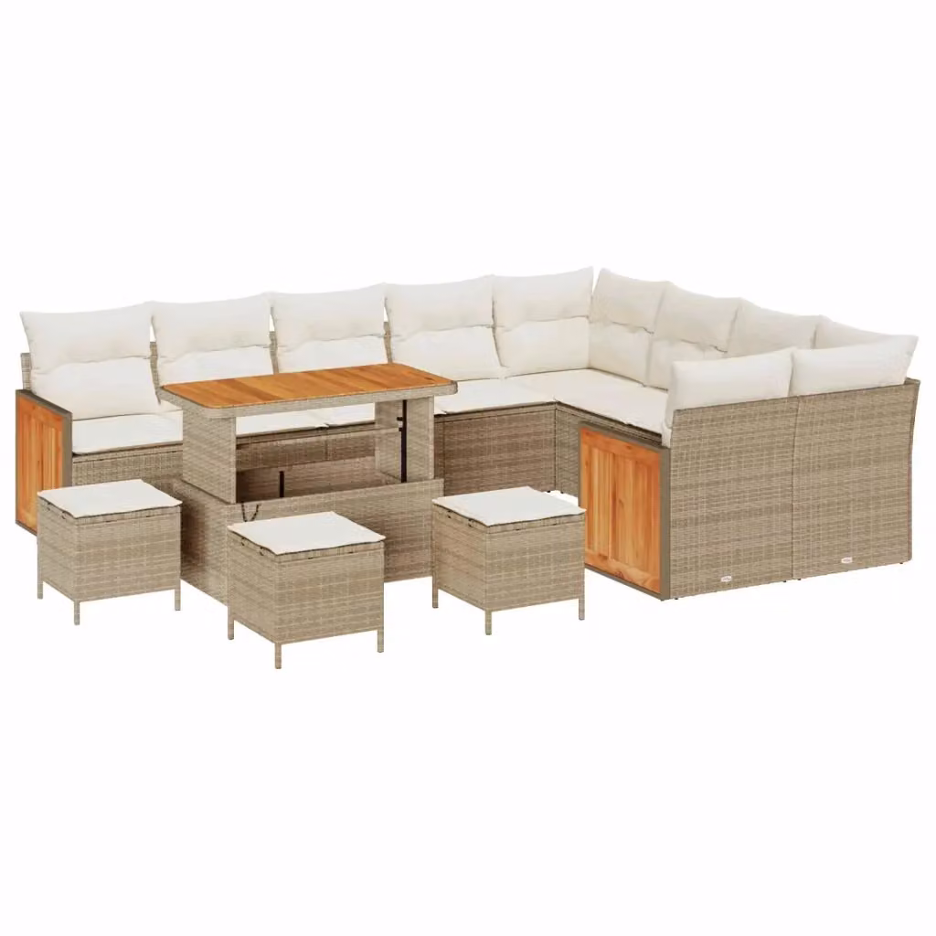 Set Divano da Giardino Moderno vidaXL a Forma a U con 13 Pezzi, Colore Beige, Struttura in Acciaio e Legno di Acacia con Cuscini Inclusi – 2