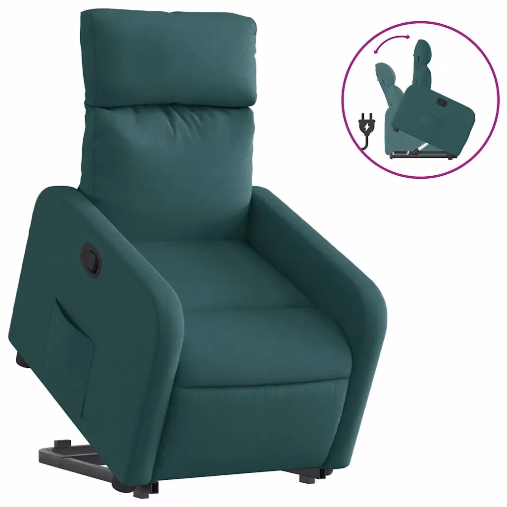 Poltrona Alzapersona Reclinabile vidaXL Verde con Assistenza Elettrica e Braccioli in Tessuto – 2