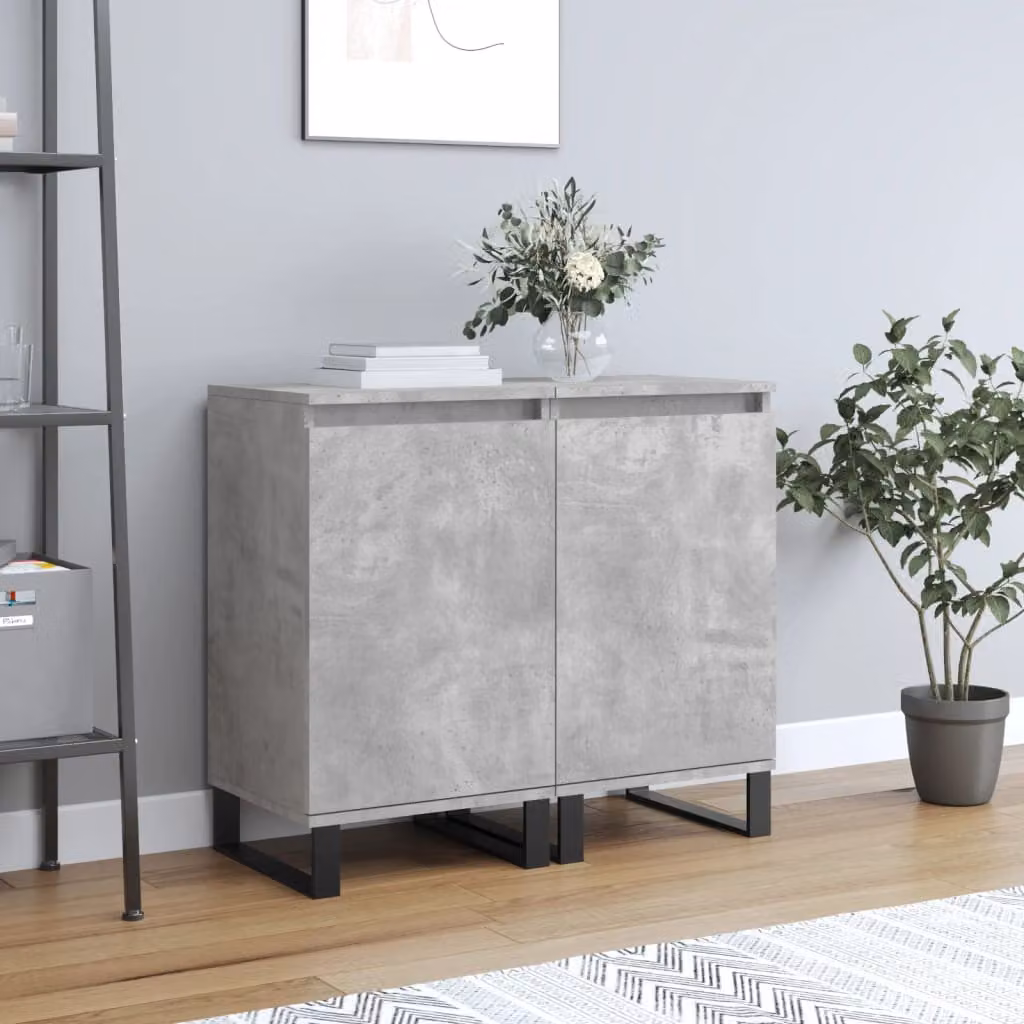 Set di 2 credenze moderne vidaXL in legno e metallo, colore grigio e nero, da appendere a parete, L/P/H: 40 x 35 x 70 cm