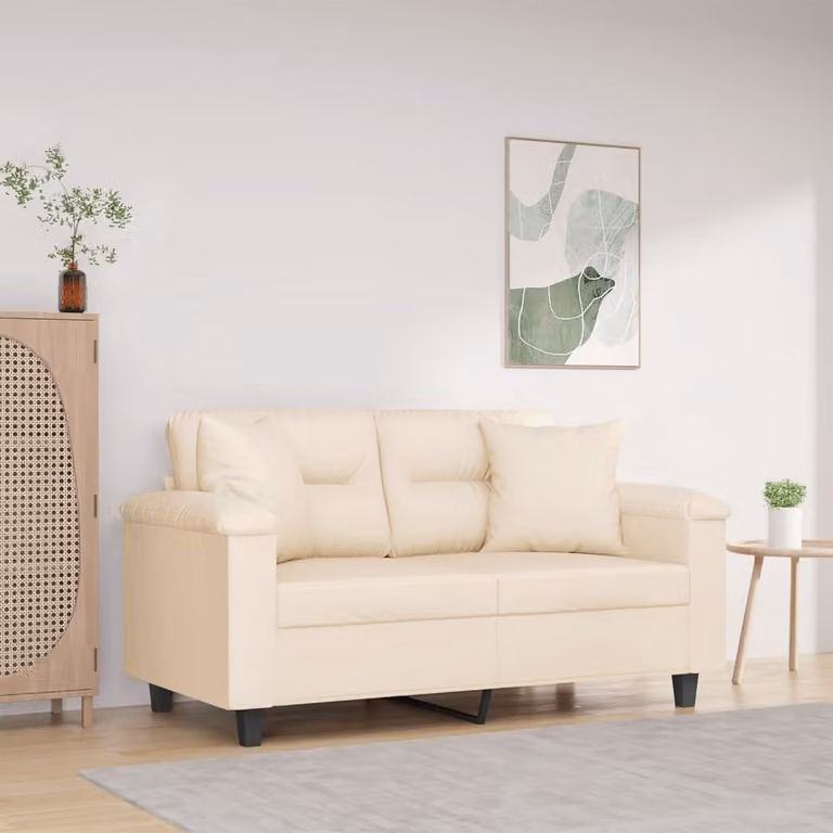 vidaXL Divano a 2 Posti Moderno in Microfibra Beige con Cuscini e Struttura in Metallo L: 150 cm, P: 80 cm, H: 77 cm