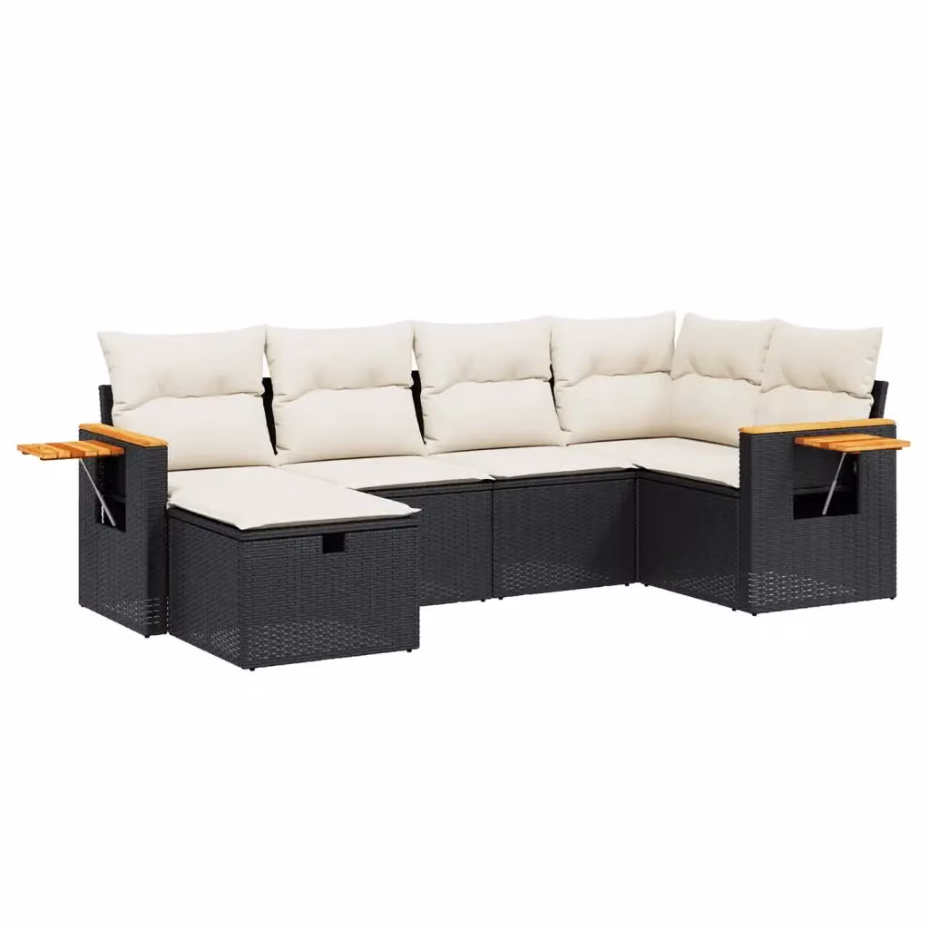Set Divano da Giardino a L vidaXL 6 pz con Cuscini Nero in Polyrattan e Acciaio – 2