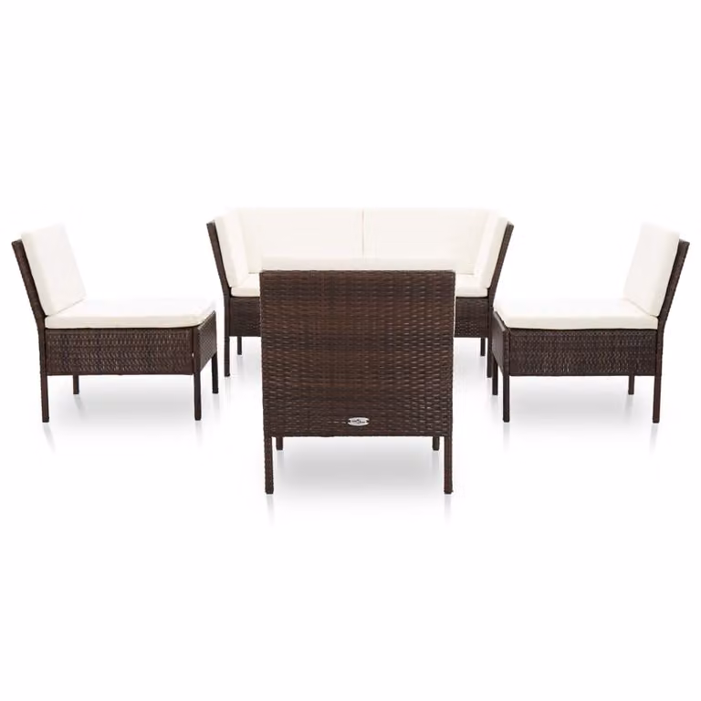 vidaXL set 6 pezzi da giardino con cuscini in rattan marrone