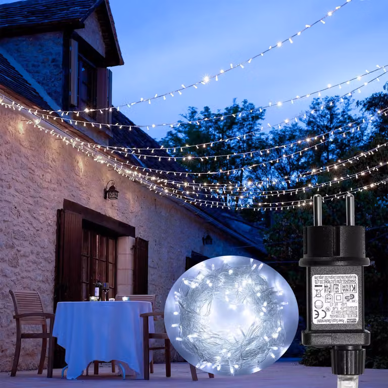 Catena luminosa LED Ikodm, 200 metri, 1000 LED, luce bianca fredda, 8 modalità di illuminazione, funzione di memoria, cavo di alimentazione da 5 metri, ideale per Natale, giardino, balcone, decorazioni