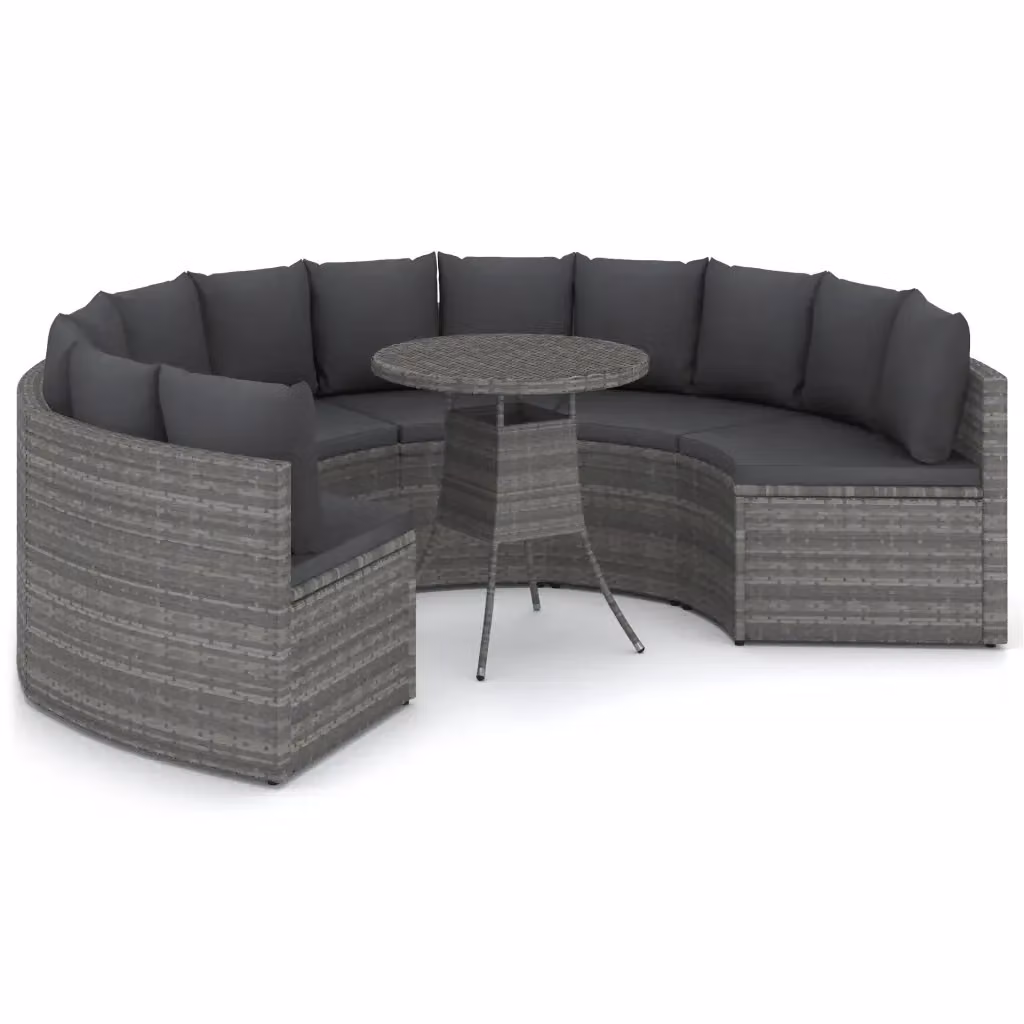 Set di divani da giardino vidaXL a forma di U composto da 7 pezzi con cuscini e tavolino da caffè in rattan e metallo grigio – 2