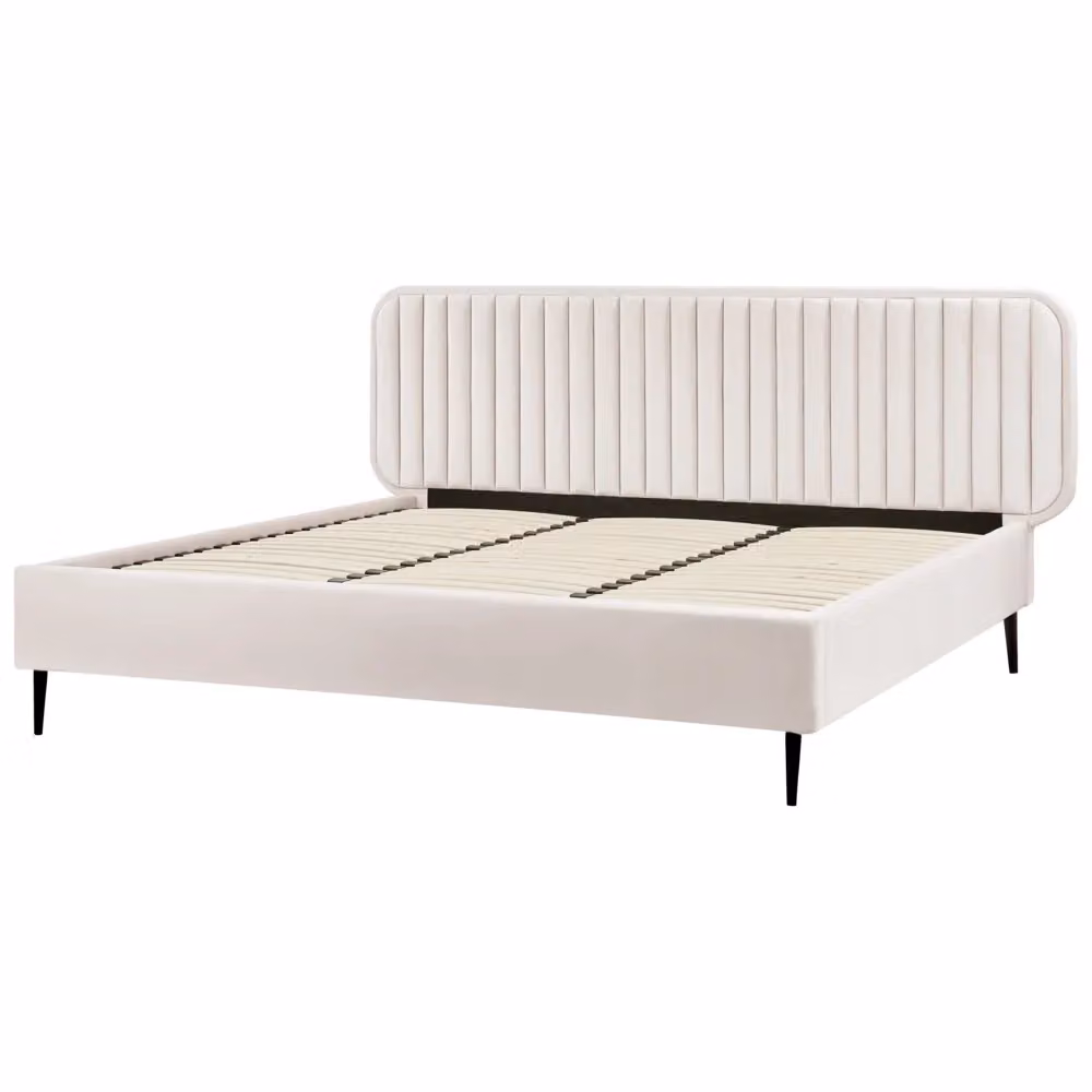 Letto matrimoniale UE Beliani in velluto beige con design moderno e gambe in metallo, L/P: 180 x 200 cm – 2