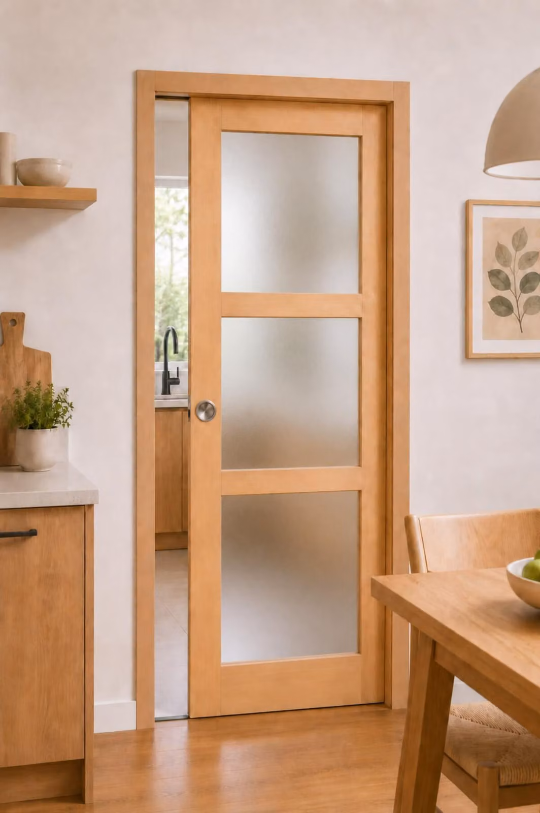 Porta scorrevole in Ayous con vetro H204 x L73 cm, incassata, kit finitura Gd Menuserie