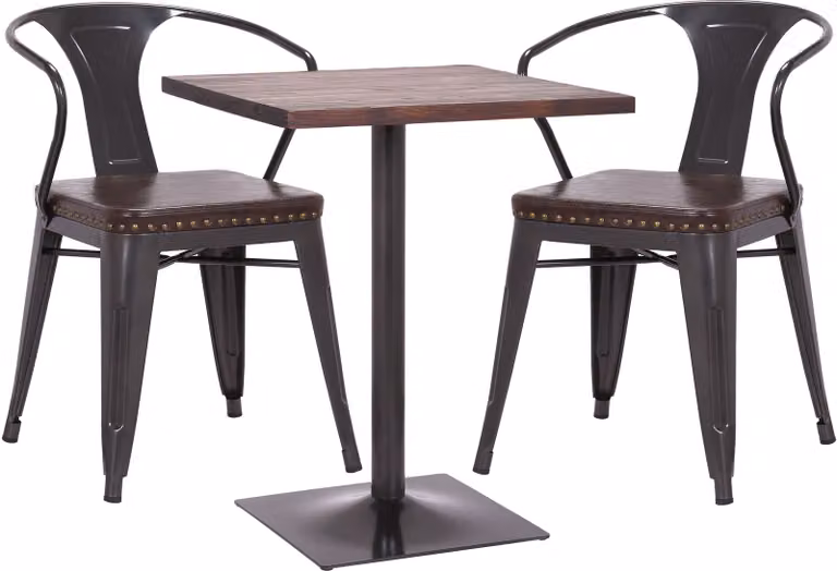 Set tavolo bistrot 2x sedia da pranzo HWC-H10d, sedia tavolo cucina sedia gastronomia MVG ~ nero-marrone, tavolo marrone scuro