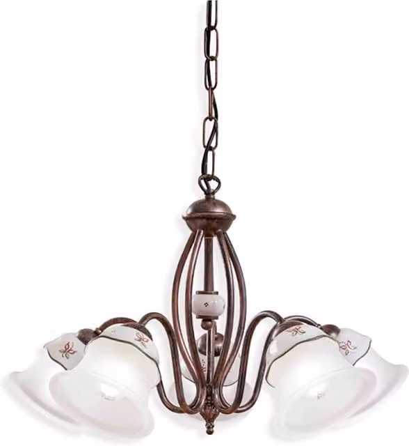 Lampadario Classico Ferrara Metallo E Ceramica Nero Sfumato Rame 5 Luci E14