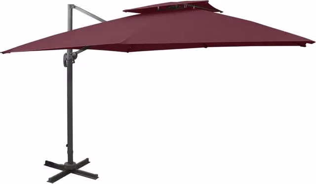 Ombrellone a braccio con doppia copertura in poliestere e alluminio rosso bordeaux L 300 x P 300 cm, H 258 cm