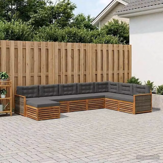 Set di divani da esterno a L vidaXL in legno di acacia con 8 pezzi, beige e antracite – 1