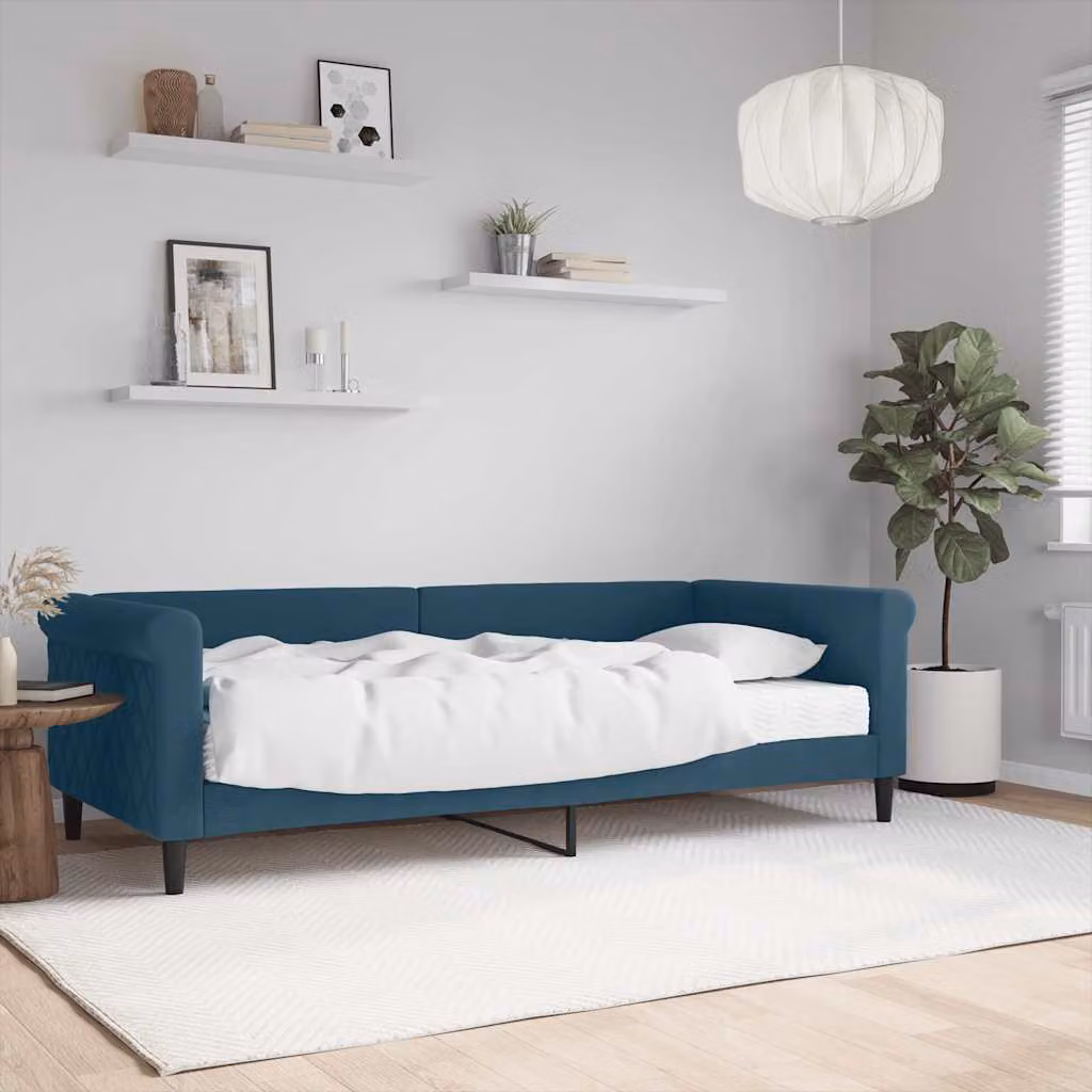 vidaXL Divano Letto in Velluto Blu con Materasso L/P/H: 229 x 90 x 68 cm