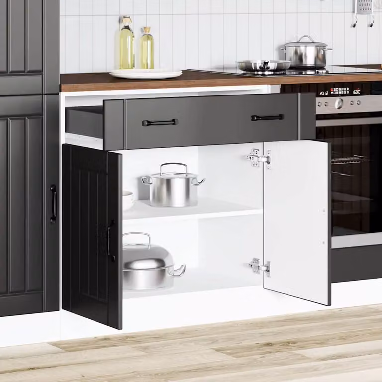 Base da cucina moderna vidaXL Lucca in legno nero opaco L: 46 cm, P: 20 cm, H: 81,5 cm