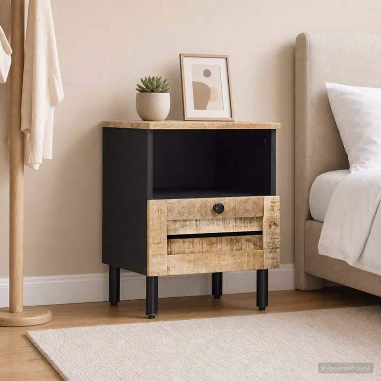 Comodino moderno in legno di mango massello vidaXL, colore marrone, L 40 cm x P 33 cm x H 46 cm