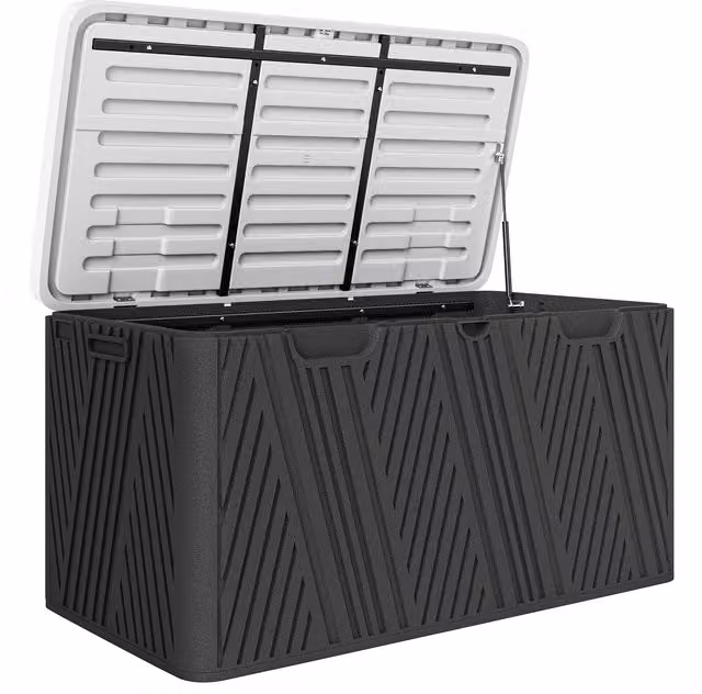 Outsunny Panca Contenitore da Giardino in HDPE con 2 Maniglie Laterali e Leva a Gas, L/P/H: 115 x 60 x 60 cm, Nero e Grigio