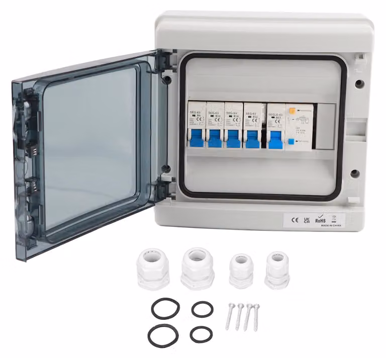 Quadro di distribuzione resistente agli agenti atmosferici, impermeabile, con 4 interruttori automatici (MCB) per camper, 230 V