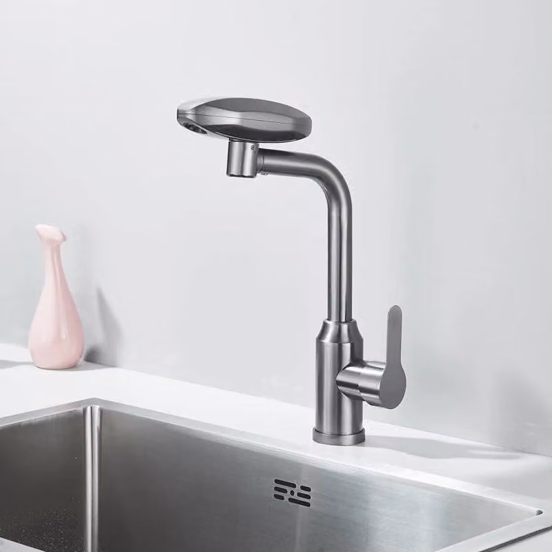Miscelatore per lavello da cucina - Miscelatore per lavabo - Miscelatore monocomando - Acqua calda e fredda - Bocchetta a cascata - Cartuccia in Vetroceramica - Montaggio rapido - Grigio