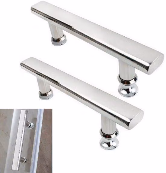 2 pezzi - Maniglia per porta doccia - Modello a piastra - Diametro 145 mm - Per porte doccia in vetro - Acciaio inossidabile