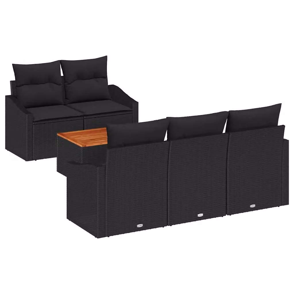 Set Divano da Giardino vidaXL 6 pz in Polyrattan Nero con Cuscini e Tavolino – 2