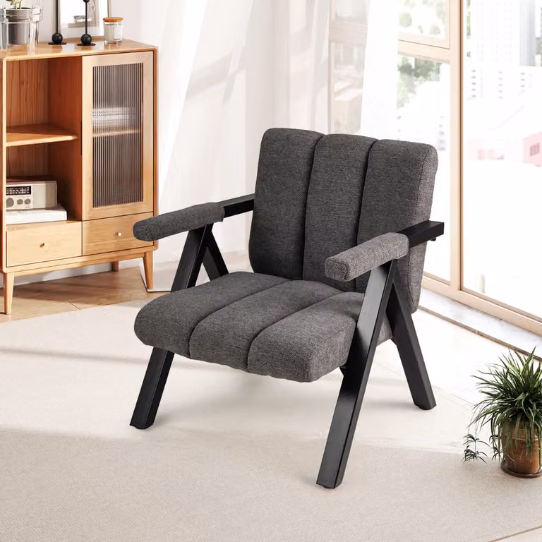 Poltrona imbottita moderna mid-century Costway in tessuto Grigio per soggiorno e camera da letto