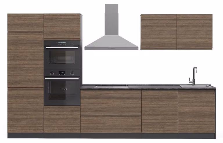 Cucina componibile Vicco R-Line Noce tabacco/Antracite 340 cm piano di lavoro Bianco, Model 70594