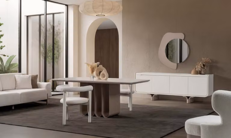 Set contenitore laterale, specchio da parete, design moderno, colore beige, elegante, lussuoso, mobiletto
