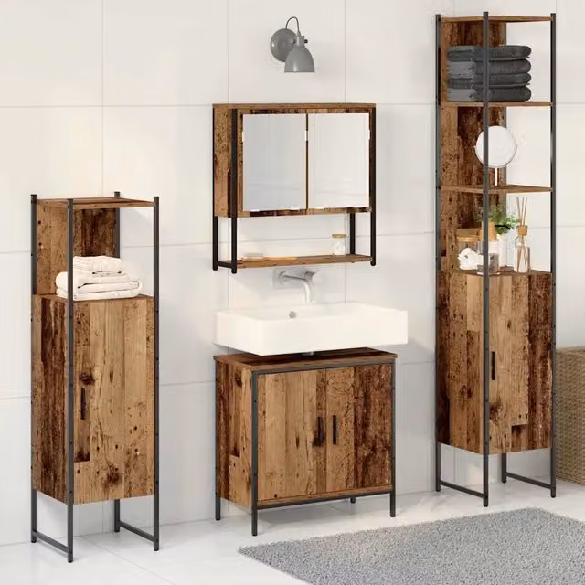 Set di mobili per il bagno 4 pz Marrone 33 x 33 x 185,5 cm 3334412