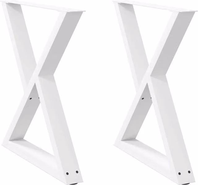 Coppia di gambe per tavolo da pranzo in acciaio con design moderno a X, colore bianco, H: 73,3 - 80 cm