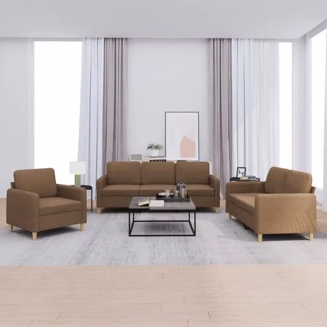 Set di divani vidaXL in tessuto marrone con cuscini per soggiorno in stile moderno – 1
