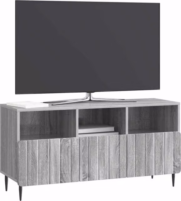 Mobile TV moderno in legno ingegnerizzato grigio, L 102 x P 34,5 x H 50 cm – 1