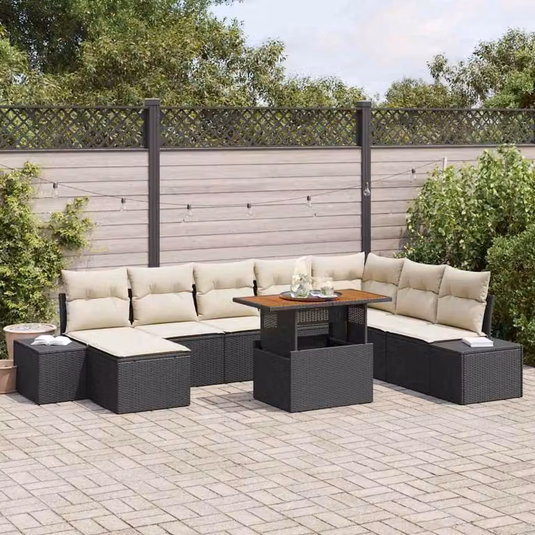 Maison Exclusive - Set da giardino composto da 9 pezzi, divano in rattan sintetico nero