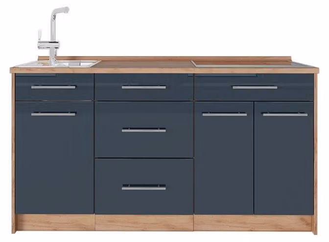 Cucine componibili piccole Vicco Fame-Line Blu scuro lucido 150 cm senza piano di lavoro, Model 65426