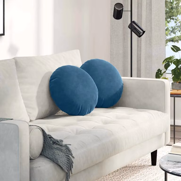 Set di 2 cuscini per seduta rotondi vidaXL in velluto blu, Ø 40 x H 13 cm
