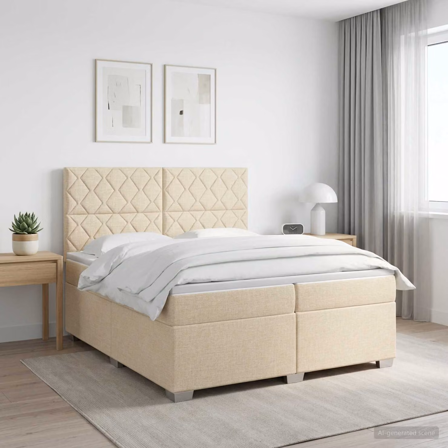 Letto box spring con materasso ibrido vidaXL in tessuto beige e bianco L/P: 200 x 200 cm