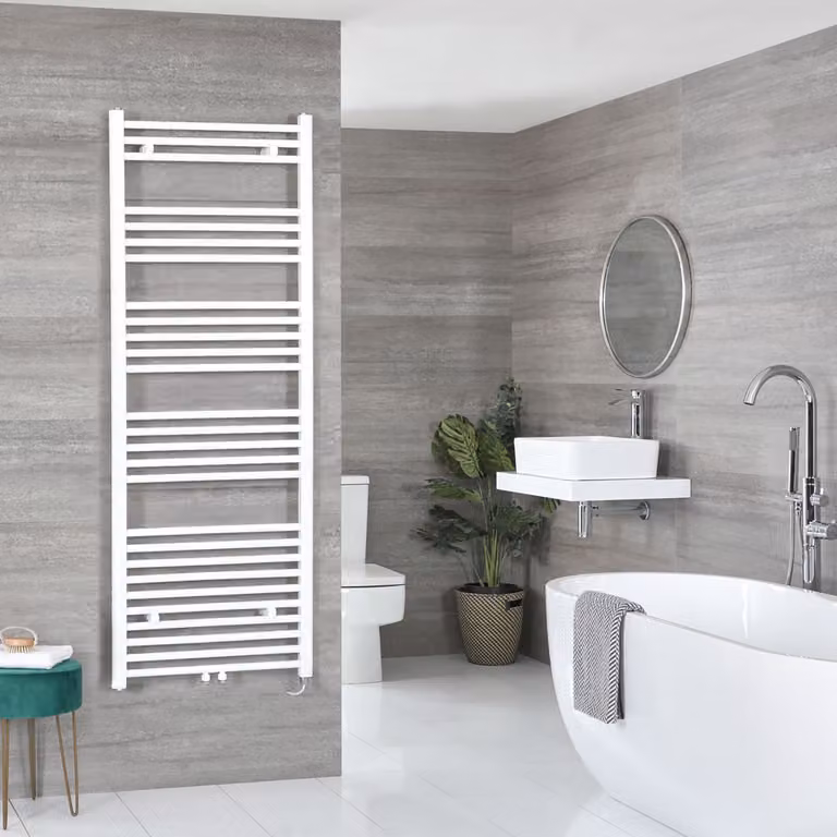 Scaldasalviette Elettrico Neva con Elemento Riscaldante 800W e Copri Cavi, Bianco, L: 50 cm, H: 160 cm