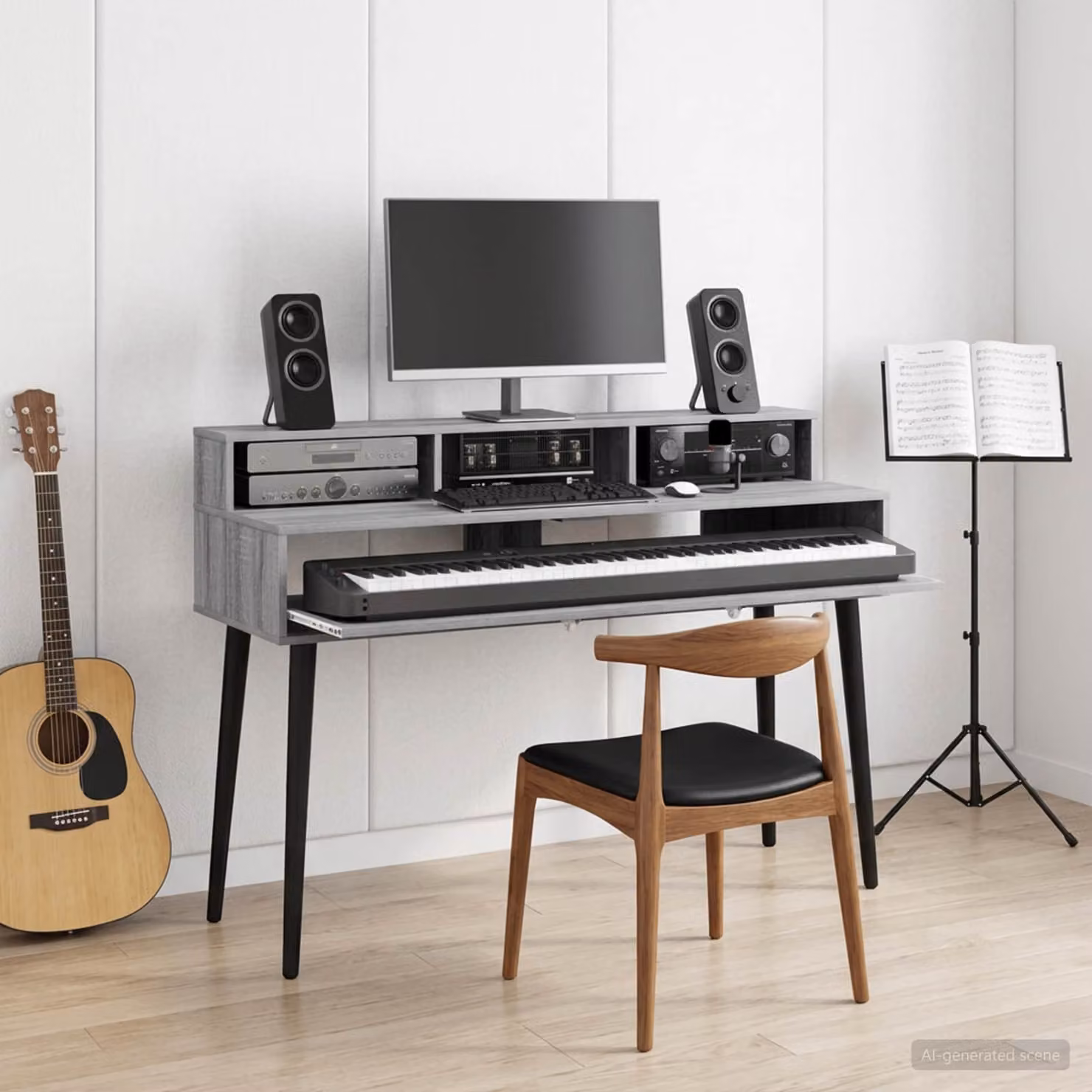 Scrivania da studio moderna vidaXL in MDF laminato grigio L: 130 cm, P: 42,5 cm, H: 36 cm