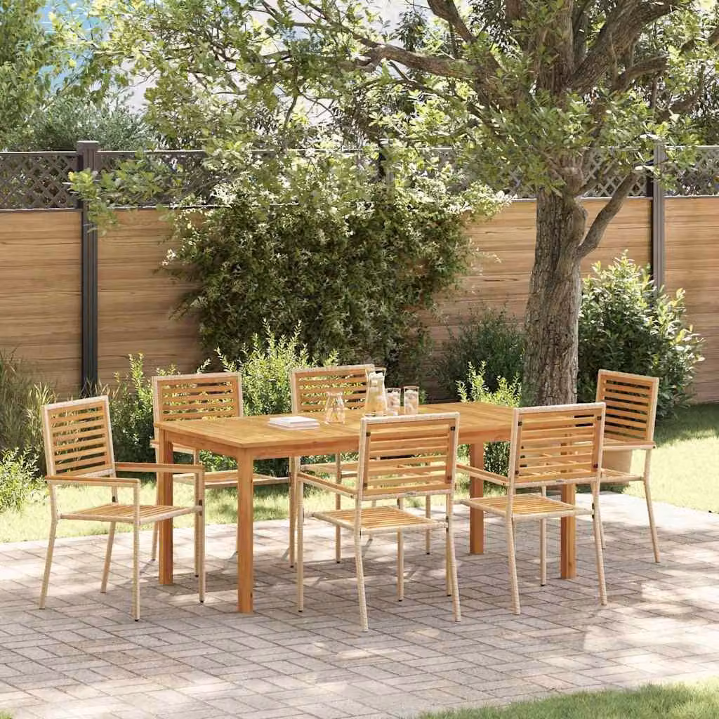 Maison Exclusive - Set da pranzo per esterno, 7 pezzi, legno massello di acacia, color beige
