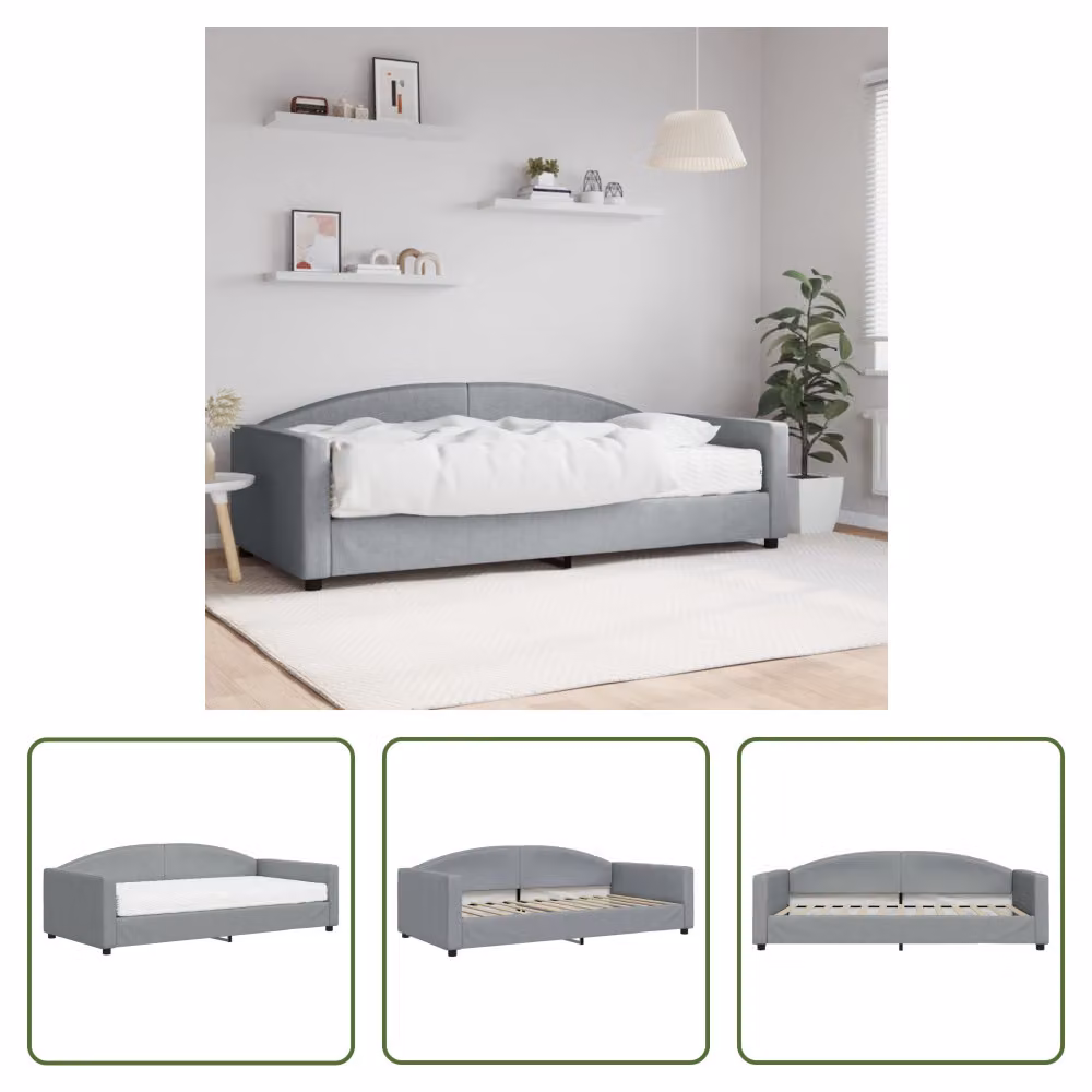 The Living Store Letto da giorno con materasso grigio chiaro 100x200 cm in tessuto