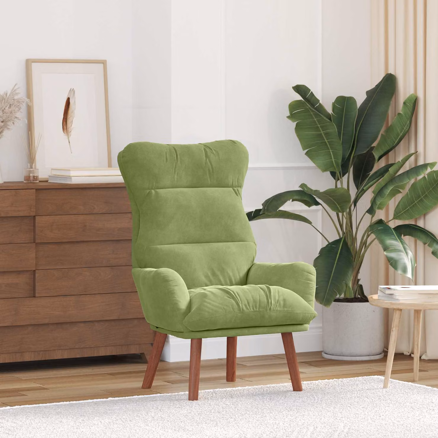 Poltrona relax moderna vidaXL in velluto verde con braccioli e struttura in legno