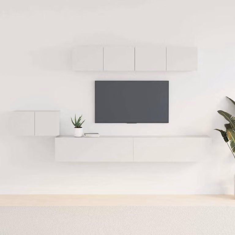 vidaXL Set di Mobili Porta TV Moderno Bianco Opaco in Legno e MDF da Appendere in Parete