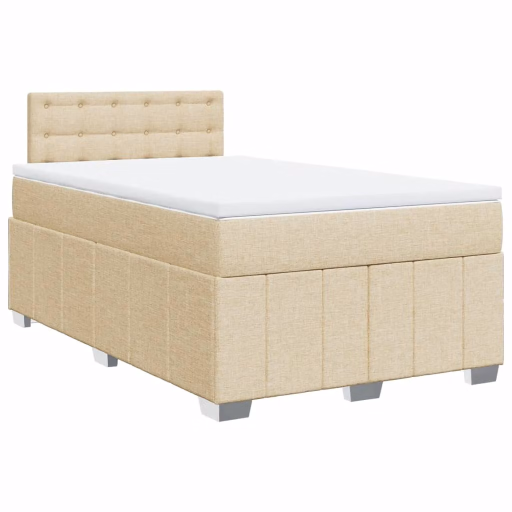 Letto a molle con materasso crema 120x190 cm in tessuto
