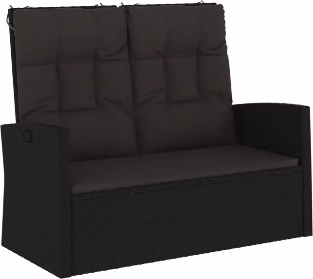 Panchina da Giardino | Panca da Giardino Reclinabile con Cuscini 118cm Polyrattan Nero