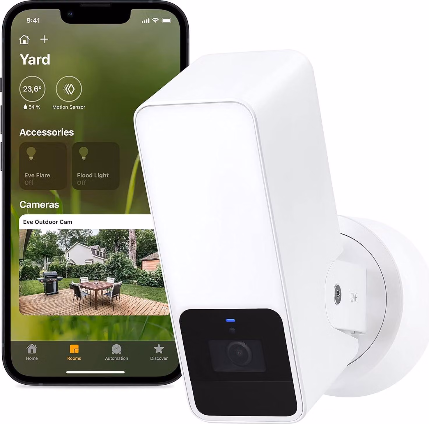 Eve 10ECG8101, telecamera IP di sicurezza, per uso esterno, wireless, da montare a soffitto, a parete o su un palo, colore bianco, confezione