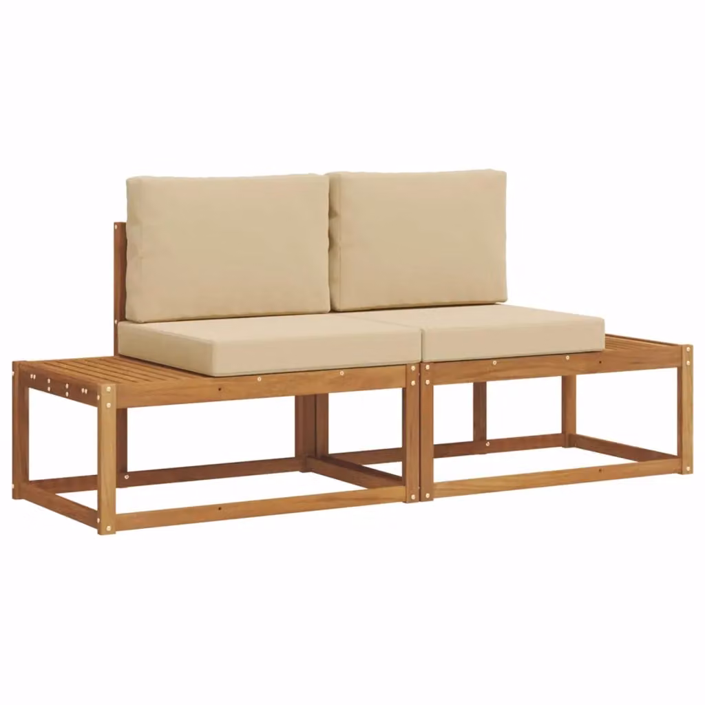 Set di 2 divani da esterno moderni vidaXL in legno di acacia con cuscini beige – 2