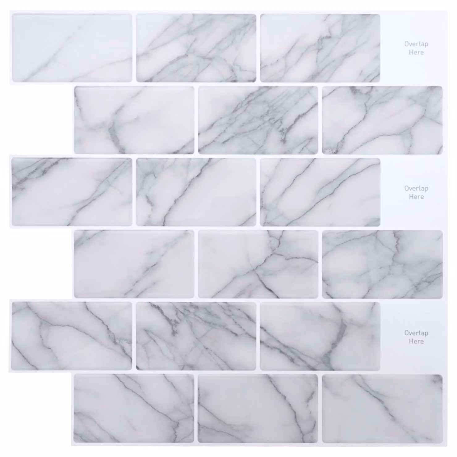 Set di 10 piastrelle metro vidaXL effetto marmo bianco lucido per parete, L/P: 30 x 30 cm