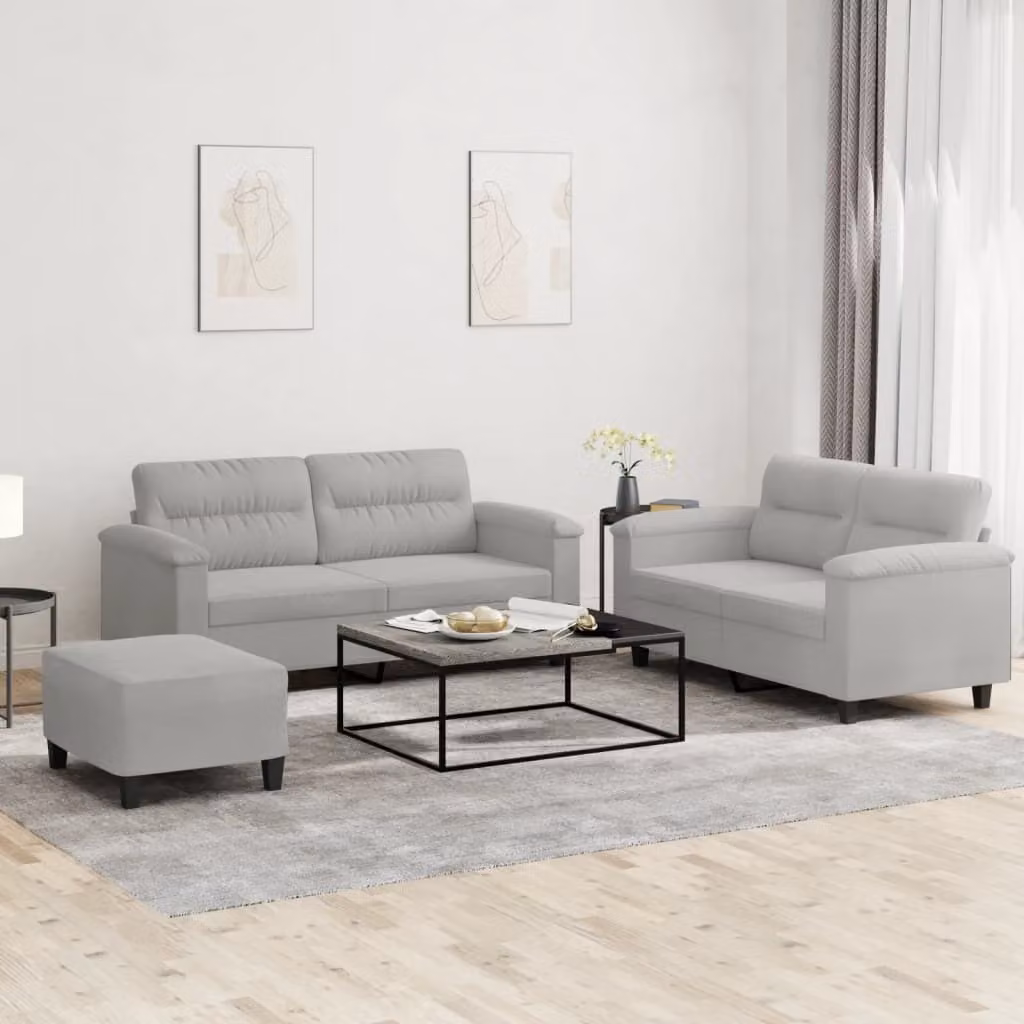 Maison Exclusive - Set divano a 3 pezzi con cuscini, tessuto in microfibra grigio chiaro