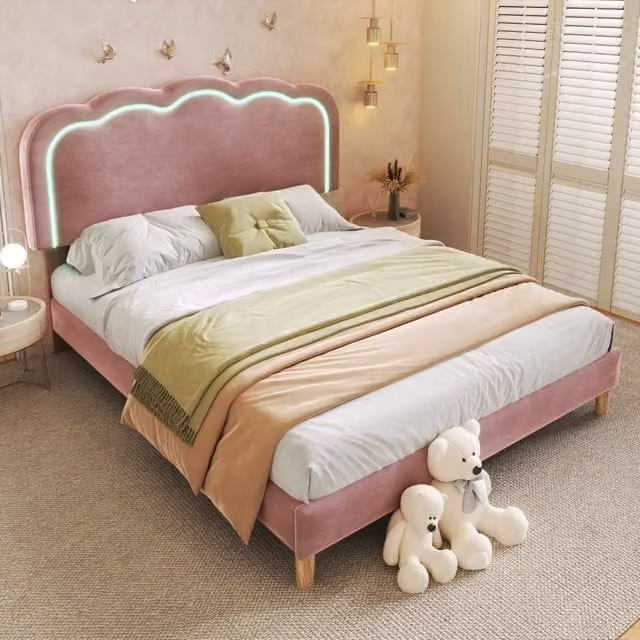 letto imbottito velluto rosa 140 x 200 cm