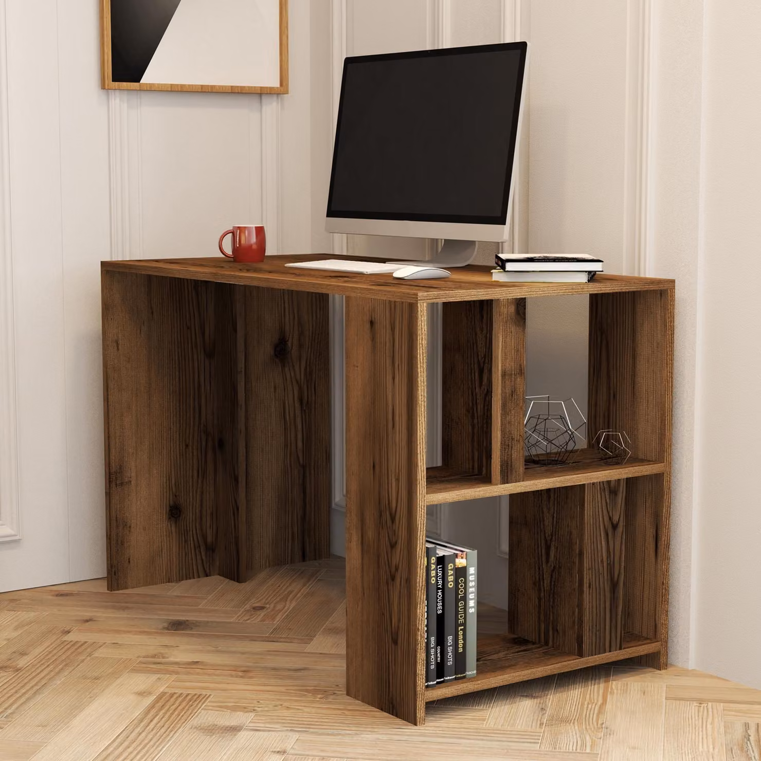 Corfinio - Scrivania, 120x60x75h cm Marrone Noce, 3 Ripiani