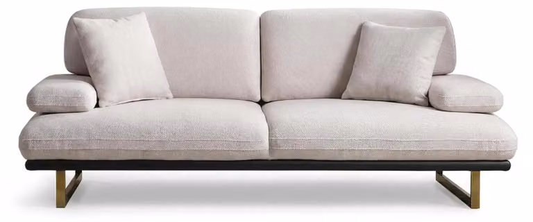 Divano a 3 posti con tavolino e poggiapiedi, design moderno, bianco, elegante, set completo