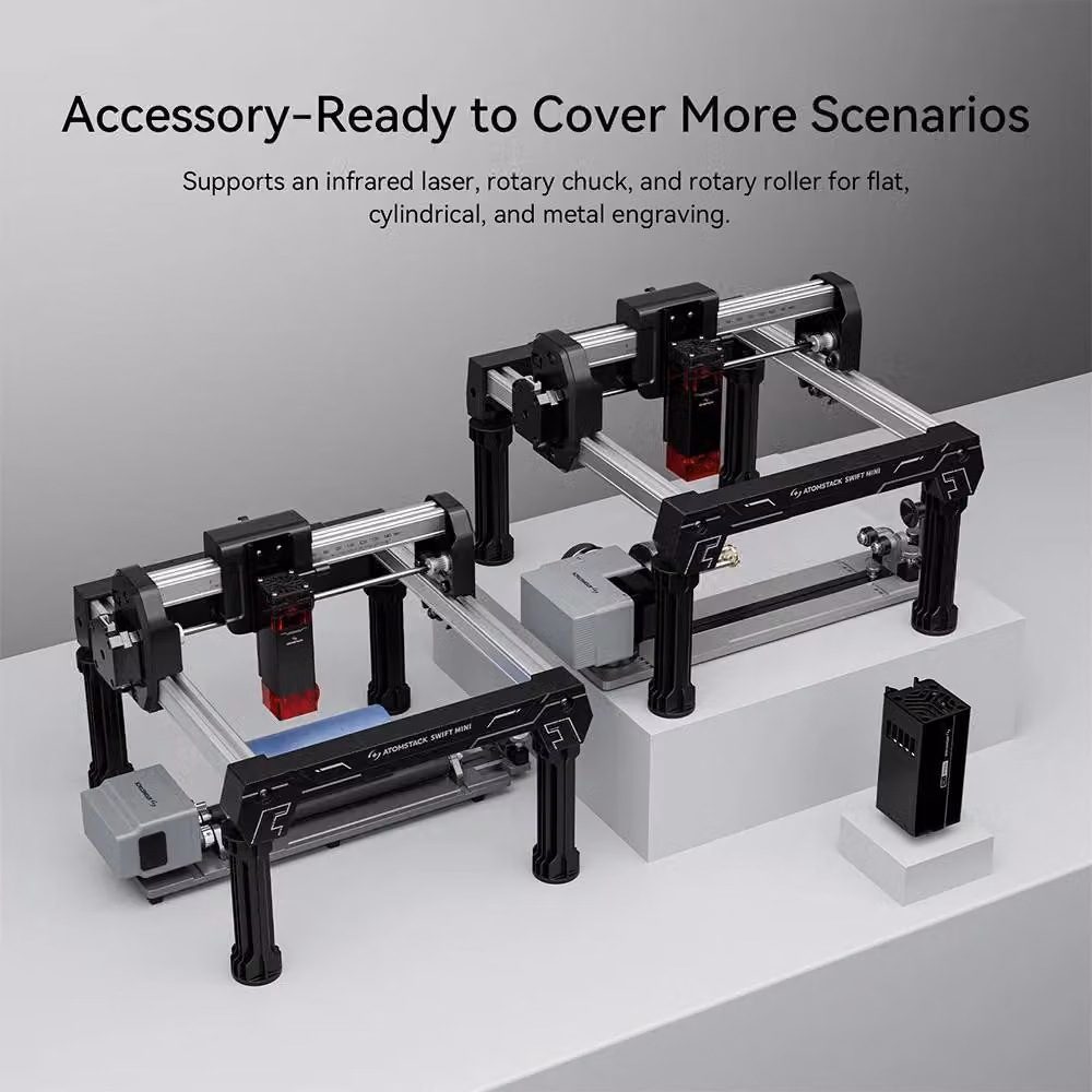 Swift Mini 3W - Macchina per incisione laser - Punto laser da 0,04 mm - 10.000 mm/min - Wi-Fi - Conversione testo-immagine con IA - Spina UE