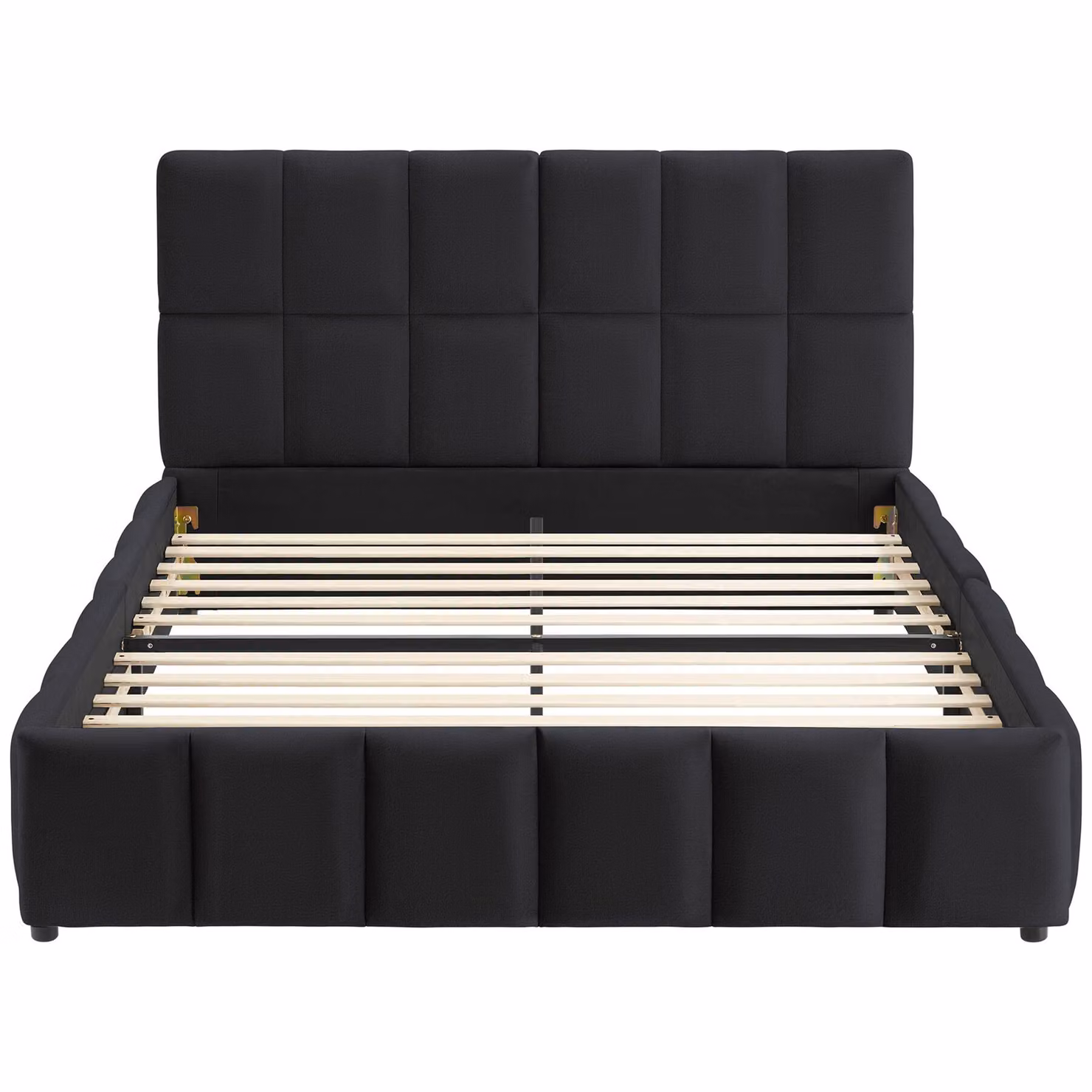 Letto imbottito Shirley tectake in velluto nero con rete a doghe L/P/H: 220 x 140 x 153 cm – 4